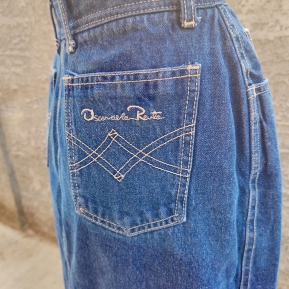 Vintage Oscar De La Renta Denim Skirt/ High‎ Waist Dark Wash Jean Skirt - Picture 5 of 9